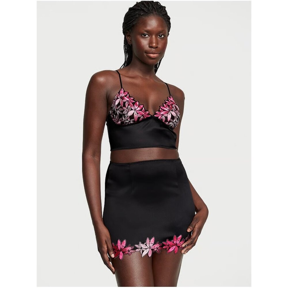 Victoria's Secret Ziggy Glam Floral Embroidery Cami Slip‎ Skirt Set NWOT Size S